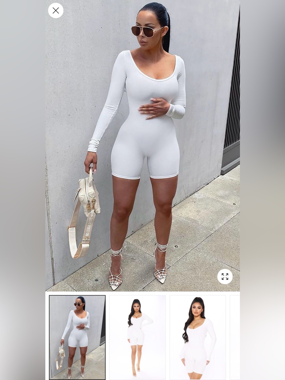 Fashion Nova White Ribbed Long-Sleeve Bike Shorts Romper
